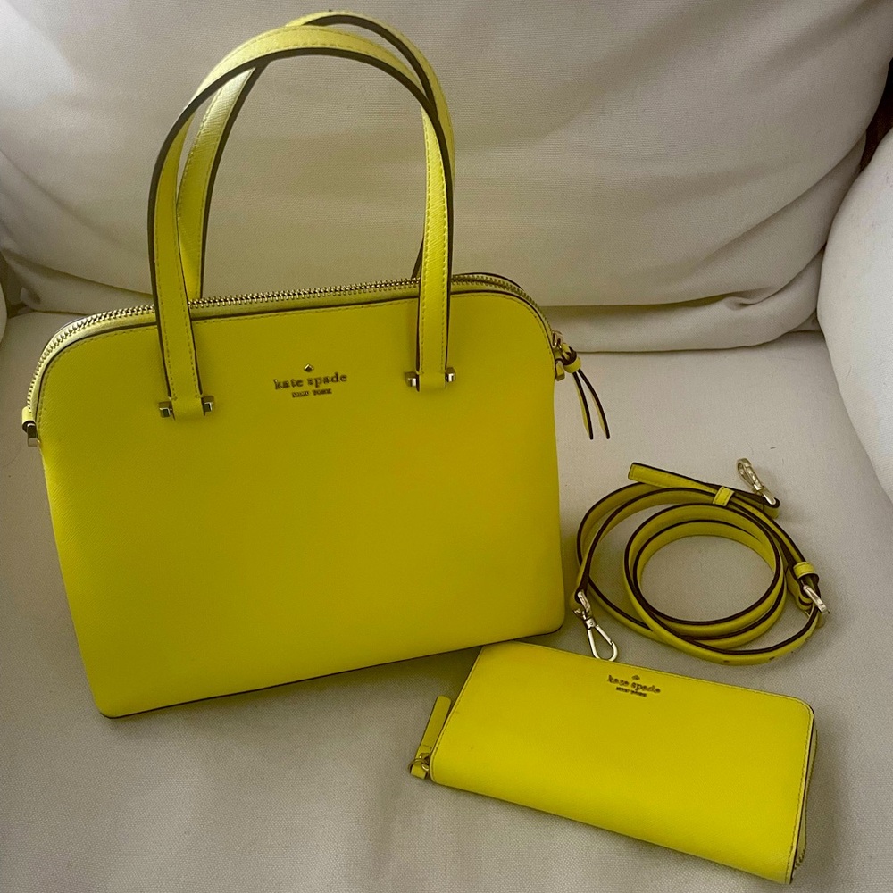Kate Spade yellow satchel & matching wallet